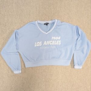 Cropped Workout Casual V Neck Sweatshirt Fun LA 1984 Design Size Small Oversized